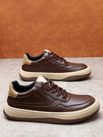 メンズカジュアルスニーカー レザー 通気性 パンチングプラットフォーム チャンキーカジュアルシューズ