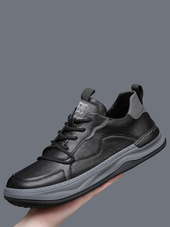 ブラック メンズ カジュアルスニーカー レザー チャンキー 通気性 シューズ ホワイト レースアップ ストリートウェアシューズ