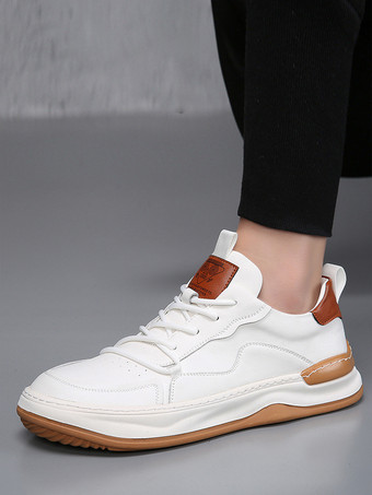 ホワイト メンズ カジュアルスニーカー レザー チャンキー 通気性 シューズ ホワイト レースアップ ストリートウェアシューズ