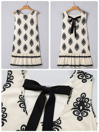 2025年夏にぴったりの、バックリボンとポケット付きノースリーブボヘミアンシフトミニドレス