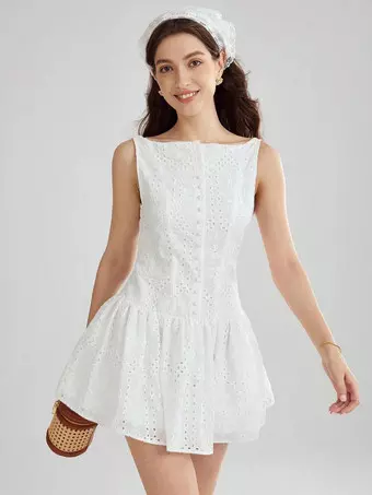 bohemian embroidered dress Serafina Floral Embroidered Mini Dress - White main image 0