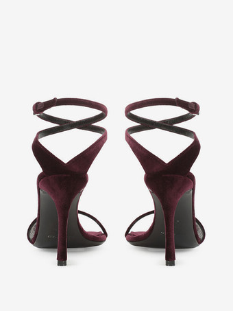 ベルベットハイヒールサンダル オープントゥ クリスクロス パーティーシューズ