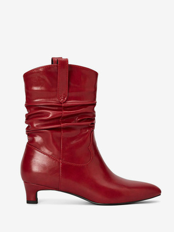 レッドキトンヒールブーティ ポインテッドトゥ スラウチアンクルブーツ