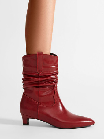 レッドキトンヒールブーティ ポインテッドトゥ スラウチアンクルブーツ