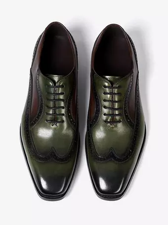 Mens Pointed-Toe Oxford Wingtip Shoes British Style Genuine Leather Dress  Shoes - Milanoo.com