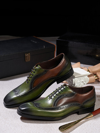 メンズ ポインテッドトゥ オックスフォード ウィングチップシューズ 英国スタイル 本革 ドレスシューズ