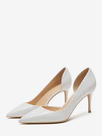 ホワイト レディースハイヒール ポインテッドトゥ スティレットヒール ドレスシューズ