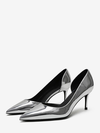 シルバー レディースハイヒール ポインテッドトゥ スティレットヒール ドレスシューズ