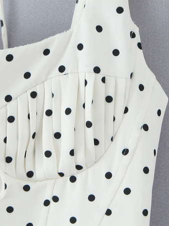 2025年夏向け、バックシャーリングのドット柄ノースリーブミニドレス