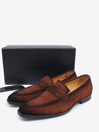 ブラウンメンズ ペニーローファー スリッポン カジュアル スエードシューズ ソフト 通気性 レザー 快適 レイジーシューズ