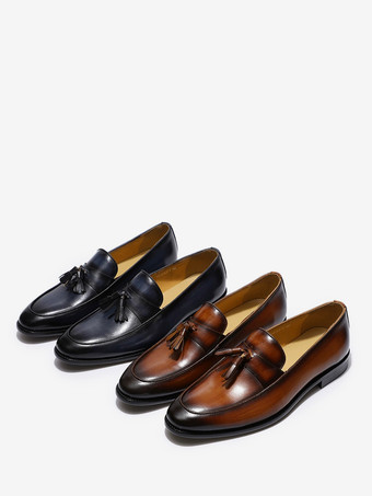 メンズ タッセルローファー 本革 ハンドクラフト スリッポン ドレスシューズ