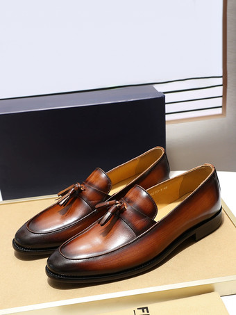 メンズ タッセルローファー 本革 ハンドクラフト スリッポン ドレスシューズ