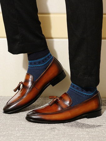 メンズ タッセルローファー 本革 ハンドクラフト スリッポン ドレスシューズ