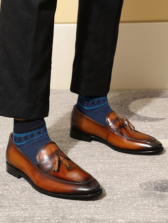 メンズ タッセルローファー 本革 ハンドクラフト スリッポン ドレスシューズ