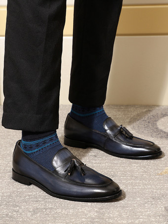 メンズ タッセルローファー 本革 ハンドクラフト スリッポン ドレスシューズ