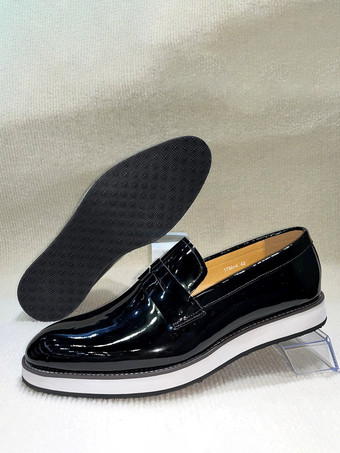 メンズ ペニーローファー チャンキーソール レザー スリッポン 光沢パテント仕上げ 身長アップ ドレスシューズ