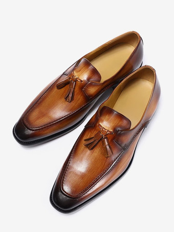 メンズ タッセルローファー 本革 スクエアトゥ ドレスシューズ ビジネス スリッポン オックスフォード