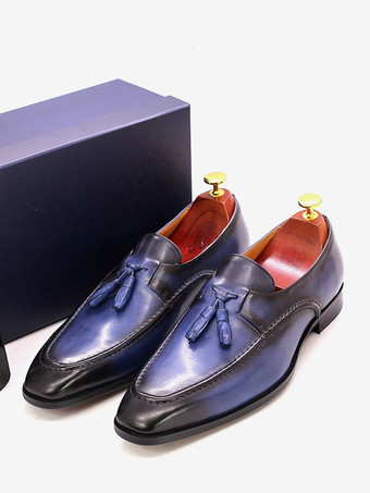 メンズ タッセルローファー 本革 スクエアトゥ ドレスシューズ ビジネス スリッポン オックスフォード