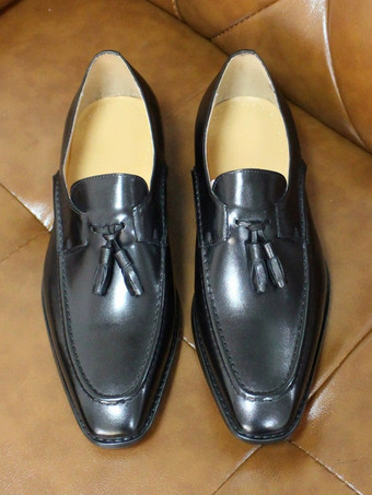 メンズ タッセルローファー 本革 スクエアトゥ ドレスシューズ ビジネス スリッポン オックスフォード