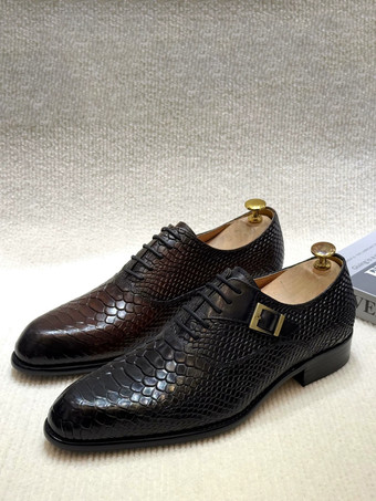 メンズドレスシューズ トレンドのスネークエンボスレザー ビジネスオフィスシューズ