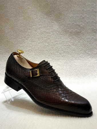 メンズドレスシューズ トレンドのスネークエンボスレザー ビジネスオフィスシューズ