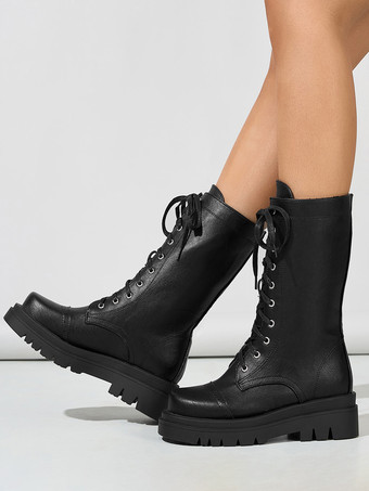 ブラック ブラウンフラットブーツ レディース ラウンドトゥ レースアップ アンクルブーツ