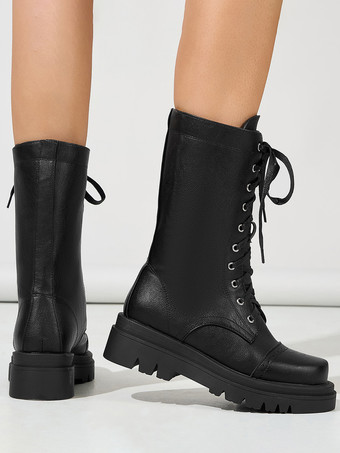 ブラウンフラットブーツ レディース ラウンドトゥ レースアップ アンクルブーツ