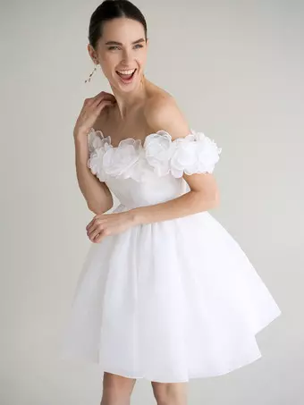 strapless open back dress White Tulle Princess Short Corset Wedding Dress main image 0