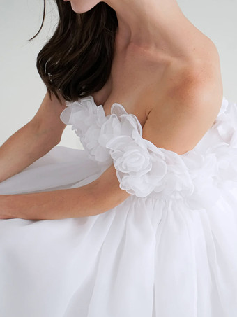 ショートウェディングドレス ショートバトーネック ノースリーブ プリンセスシルエット ナチュラルウエスト オーガンザ ショートブライダルドレス