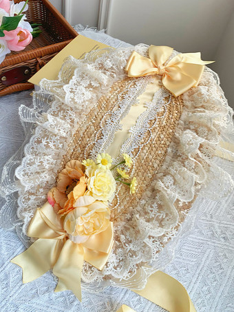 Bonnet Sweet Lolita Hat Yellow Ruffles Lace Bows Polyester Lolita Accessories