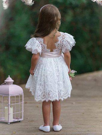 ウェディングフラワーガールドレス 特別な日のドレス ホワイト 長袖 リボン