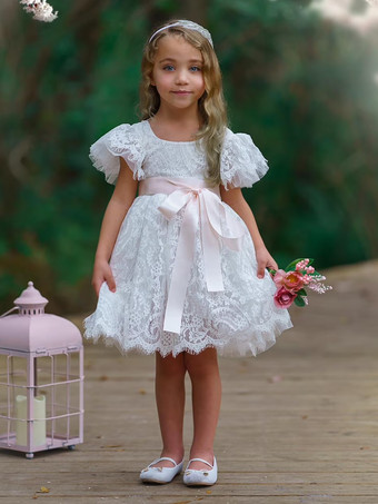 ホワイトウェディングフラワーガールドレス 特別な日のドレス ホワイト 長袖 リボン