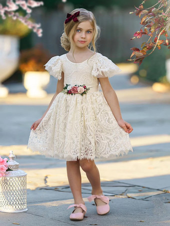 ベージュ ウェディングフラワーガールドレス 特別な日のドレス ホワイト 長袖 リボン