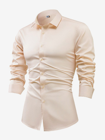 アプリコットメンズ 長袖シャツ クリスタルボタン ビジネスカジュアル スリムトップ