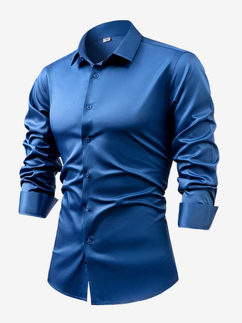 ロイヤルブルーメンズ 長袖シャツ クリスタルボタン ビジネスカジュアル スリムトップ