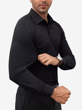 メンズ ビジネスカジュアル 長袖 ストレッチシャツ 無地シャツ