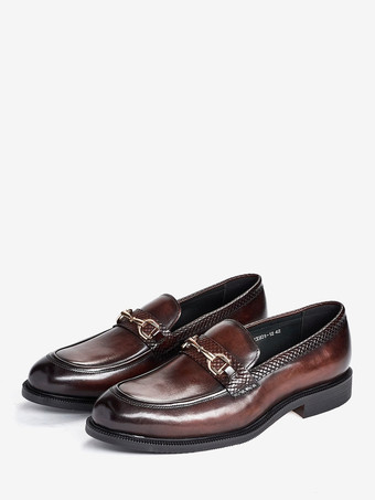 ブラウン メンズ ホースビットローファー 本革 スリッポン ビジネス ドレスシューズ