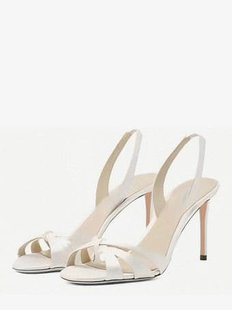 サテンハイヒールサンダル オープントゥデザイン スティレットヒール ウェディングシューズ