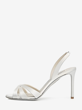 サテンハイヒールサンダル オープントゥデザイン スティレットヒール ウェディングシューズ