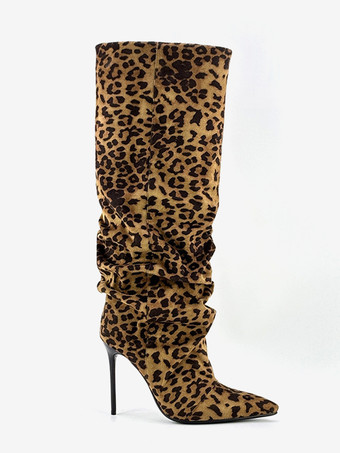 スエードニーハイブーツ レディース ポインテッドトゥ スラウチハイヒールブーツ