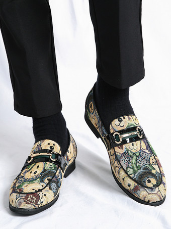 メンズ ビットローファー スリッポン ローヒール ラウンドトゥ アニマルプリント モカシンシューズ