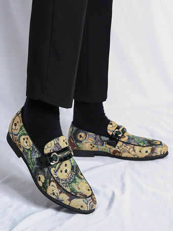 メンズ ビットローファー スリッポン ローヒール ラウンドトゥ アニマルプリント モカシンシューズ