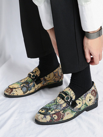 メンズ ビットローファー スリッポン ローヒール ラウンドトゥ アニマルプリント モカシンシューズ