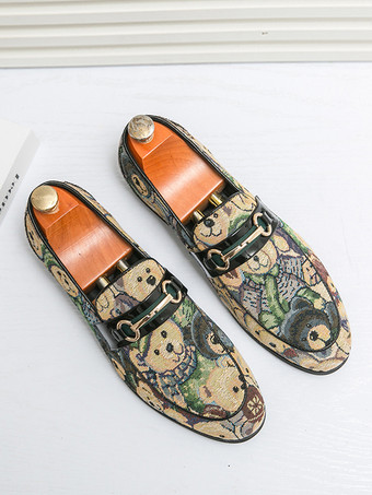 メンズ ビットローファー スリッポン ローヒール ラウンドトゥ アニマルプリント モカシンシューズ