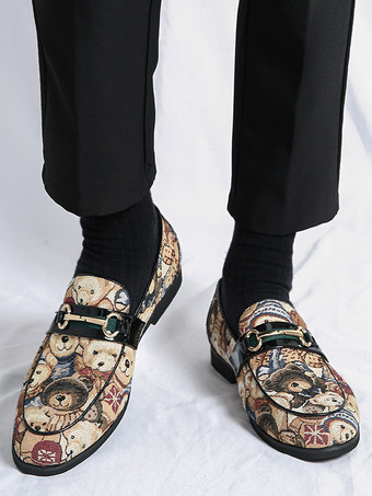 メンズ ビットローファー スリッポン ローヒール ラウンドトゥ アニマルプリント モカシンシューズ