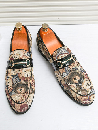 メンズ ビットローファー スリッポン ローヒール ラウンドトゥ アニマルプリント モカシンシューズ