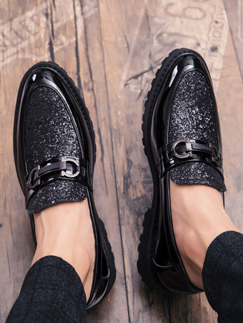 メンズ ビットローファー 光沢のあるポインテッドトゥ スリッポン ドレスシューズ