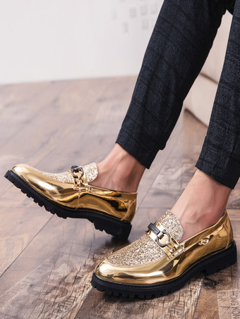 メンズ ビットローファー 光沢のあるポインテッドトゥ スリッポン ドレスシューズ