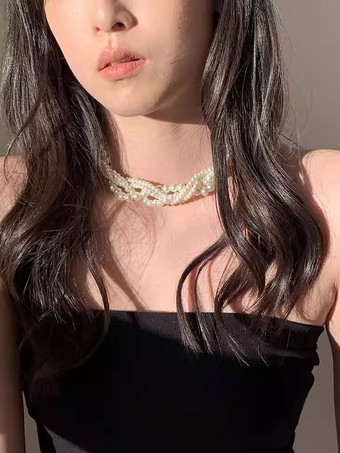 ウェディングネックレス アイボリー アイボリー ラウンドブリリアントボールチェーン 16インチアンダーウェディングネックレス