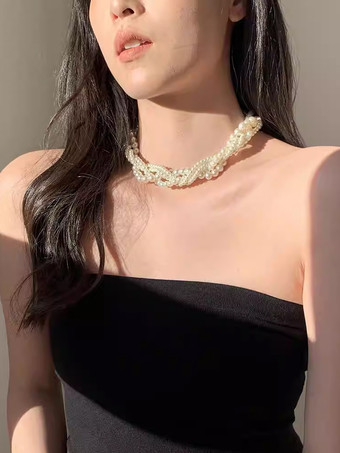 ウェディングネックレス アイボリー アイボリー ラウンドブリリアントボールチェーン 16インチアンダーウェディングネックレス